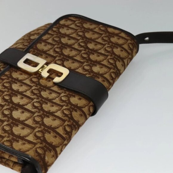 Christian Dior Trotter Canvas Shoulder Bag Brown Gold Auth 118343 - Picture 3 of 16
